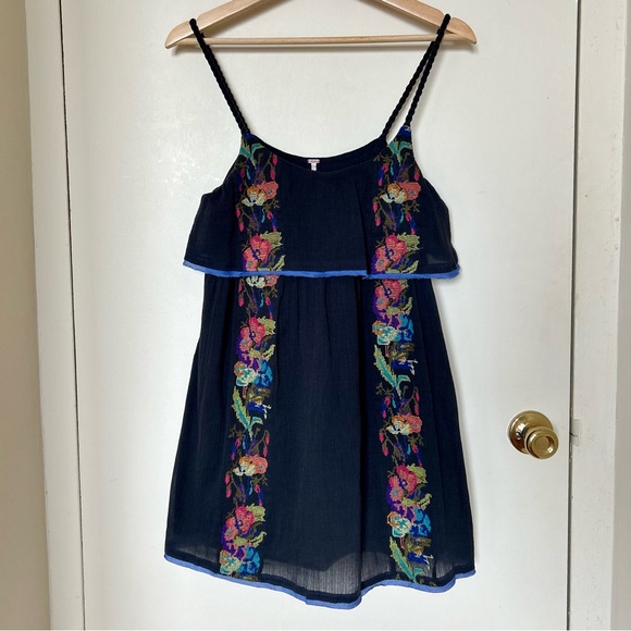 Free People Dresses & Skirts - NWOT Free People Cotton Embroidered Strap Dress, Navy Blue/Multi